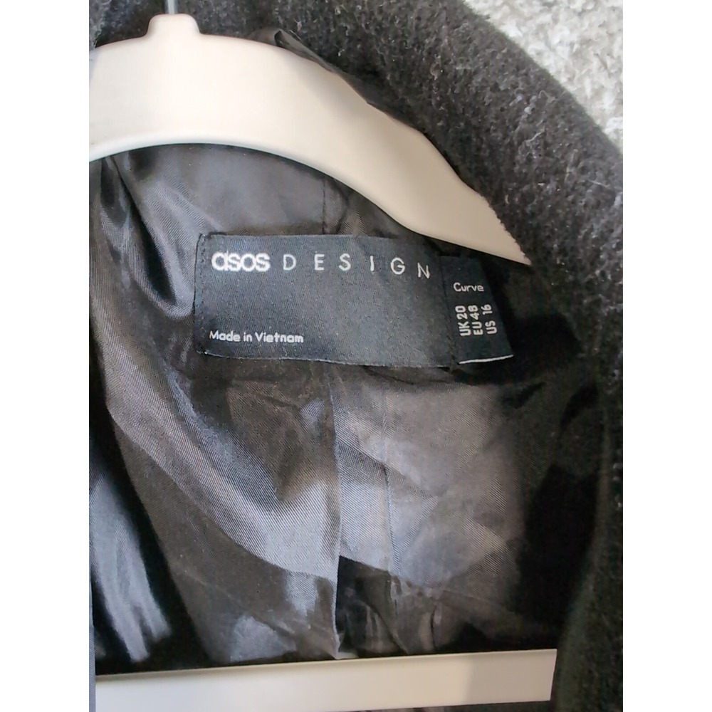 ASOS Designs Overcoat Women's  16 Long Coat Lined Double Breasted Black 4 Button - Picture 2 of 8